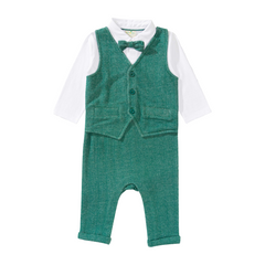 Dressy Waistcoat 1-Piece Romper for Baby Boys - Green