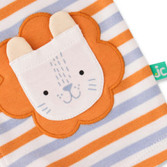 Organic Striped Lion Pocket Baby Romper – Sleeveless