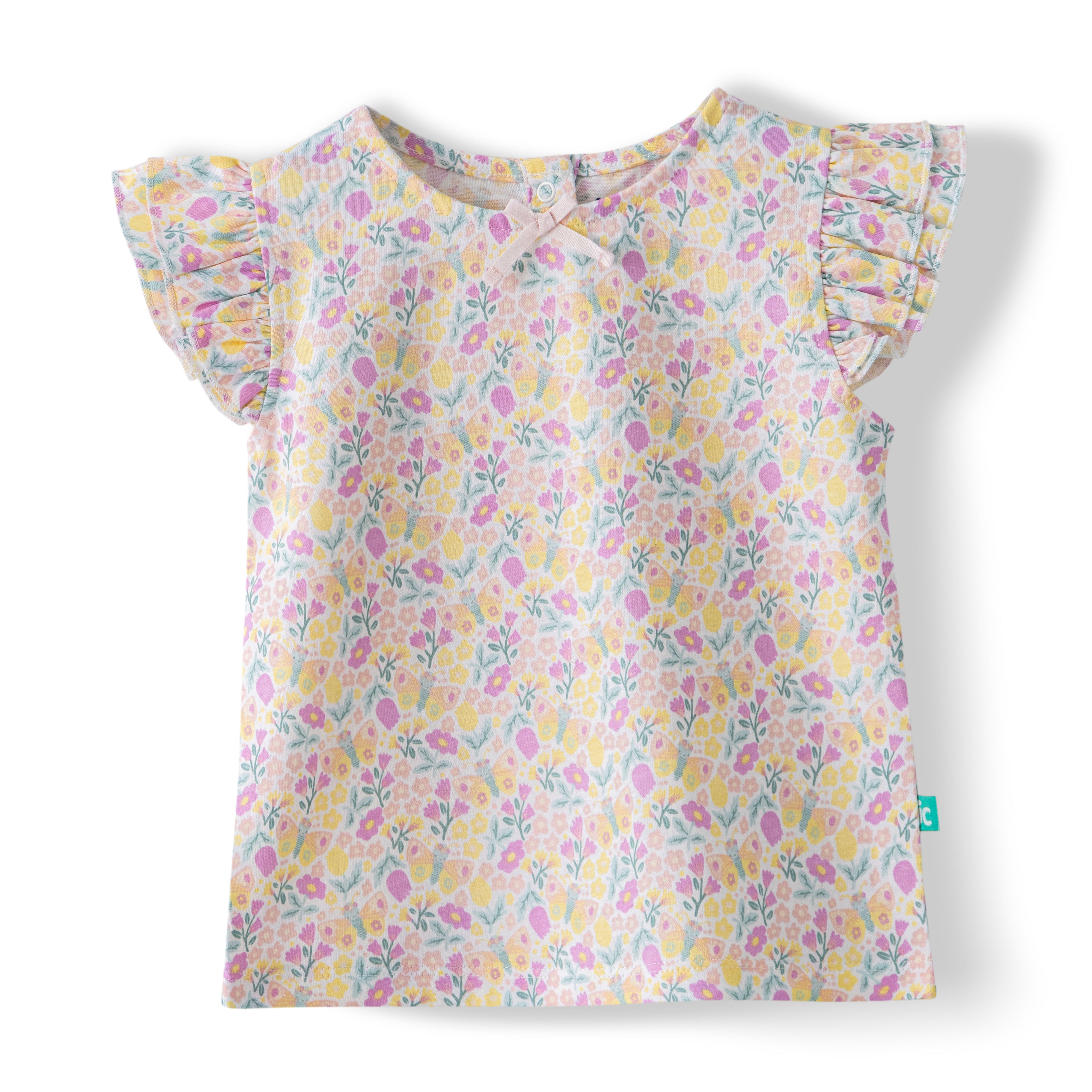 Organic Toddler Girls’ Floral Ruffle Sleeve Top & Lace Trim Shorts Set