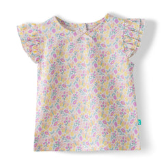 Organic Toddler Girls’ Floral Ruffle Sleeve Top & Lace Trim Shorts Set