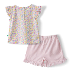 Organic Toddler Girls’ Floral Ruffle Sleeve Top & Lace Trim Shorts Set