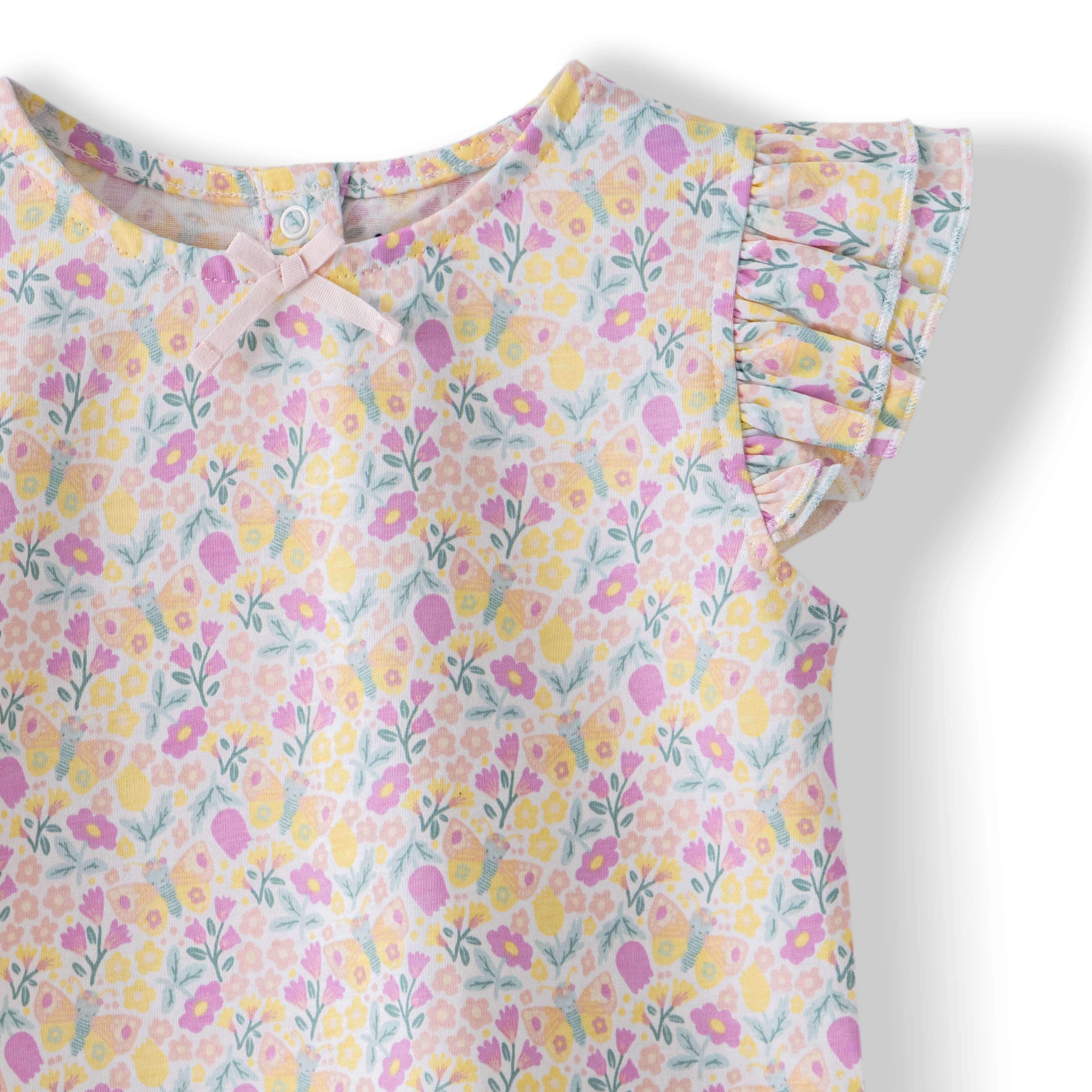 Organic Toddler Girls’ Floral Ruffle Sleeve Top & Lace Trim Shorts Set