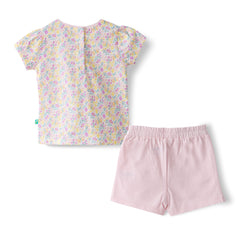 Organic Toddler Girls’ Floral Puff Sleeve Top & Eyelet Ruffle Skort Set