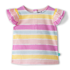 Organic Toddler Girls’ Floral Pocket Pinafore Dress & Striped Flutter Sleeve T-Shirt Set