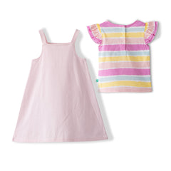 Organic Toddler Girls’ Floral Pocket Pinafore Dress & Striped Flutter Sleeve T-Shirt Set