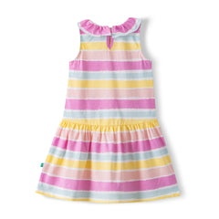 Organic Toddler Girls’ Sleeveless Ruffle Neck Stripe Dress