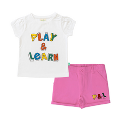 Puff Sleeve Tee & Shorts Set for Toddlers - Candy Pink