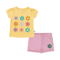 Puff Sleeve Flower Tee and Shorts Set for Toddlers