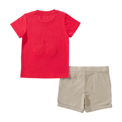 3D Printed Boys Summer Clothes Set | Red Tan Tee & Shorts