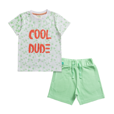 Cool Dude Green Tee & Shorts Set for Toddler Boys