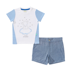 Elephant Printed Tee and Shorts Set for Toddler Boys