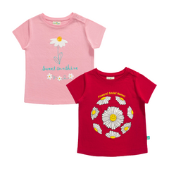 Flower T-Shirt Pack of 2 for Toddler Girls - Pink & Red