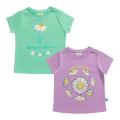 Flower T-Shirt Pack of 2 for Toddler Girls - Mint & Lavender