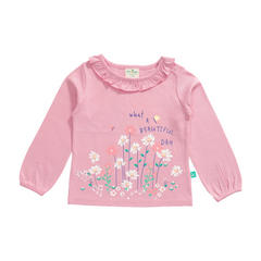 Ruffle Full-Sleeve Garden Pink T-Shirt for Toddler Girls