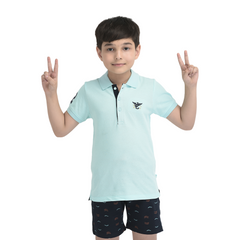 Toddler Half Sleeve Cyan Polo Shirt