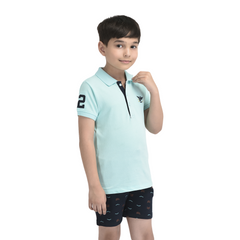 Toddler Half Sleeve Cyan Polo Shirt