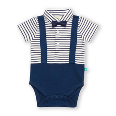 Navy Suspender Bodysuit with Bow Tie for Baby Boys