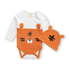 Baby Fox Bodysuit with Cap for Boys - Orange