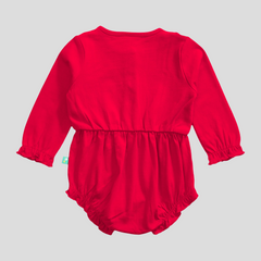 Ruffled Solid Full Sleeve Onesie for Baby Girls - Red