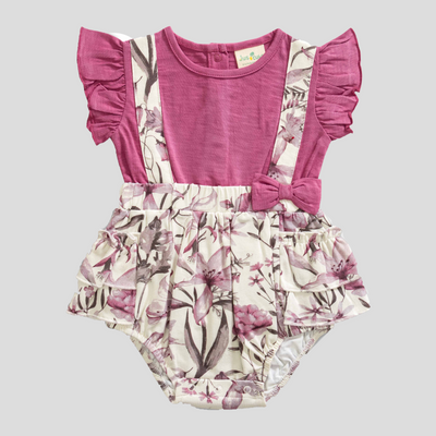 Flutter Floral Cap Sleeve Onesie for Baby Girls - Mauve