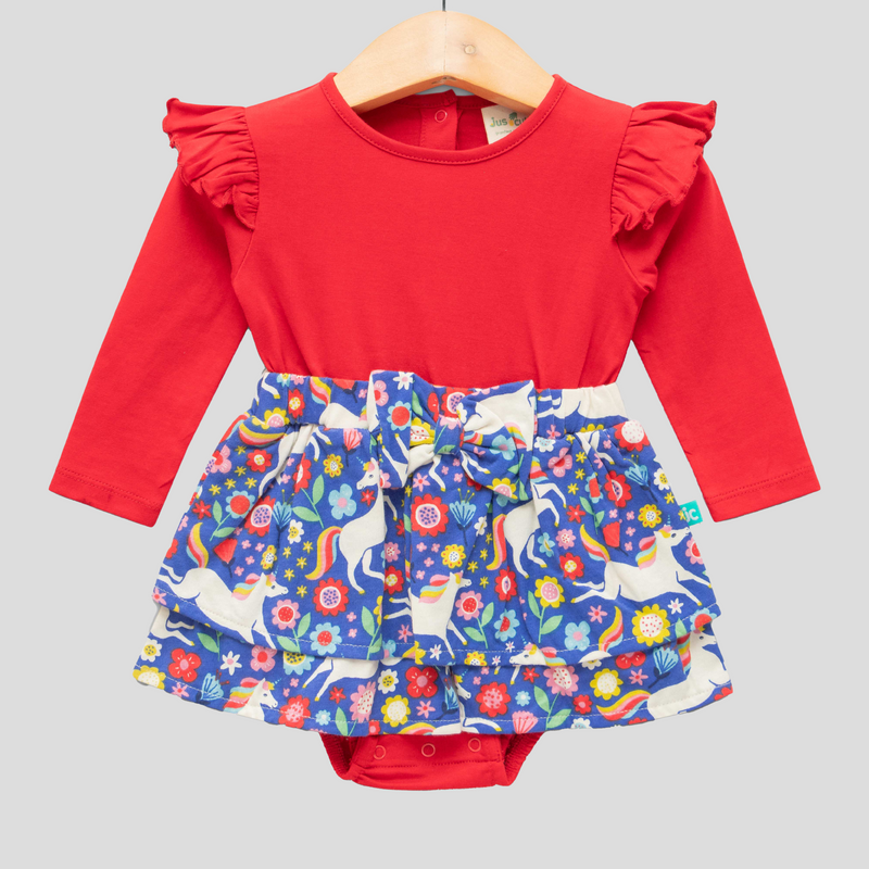 Ruffled Floral Full Sleeve Onesie for Baby Girls - Red