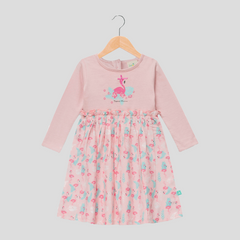 Pink Flamingo Full Sleeve Flair Dress for Toddlers