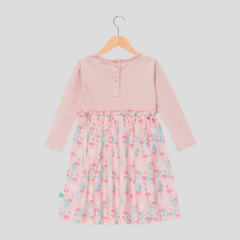 Pink Flamingo Full Sleeve Flair Dress for Toddlers