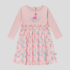 Pink Flamingo Full Sleeve Flair Dress for Toddlers