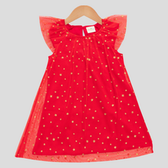 Elegant Red Starry Tulle Sleeveless Dress for Toddler