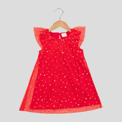 Elegant Red Starry Tulle Sleeveless Dress for Toddler