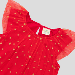 Elegant Red Starry Tulle Sleeveless Dress for Toddler