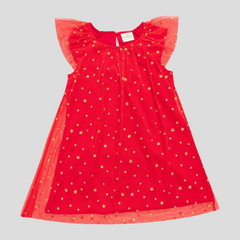 Elegant Red Starry Tulle Sleeveless Dress for Toddler