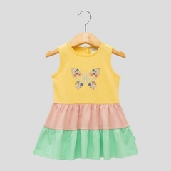 Adorable Sleeveless Tiered Dress with Butterfly Embroidery