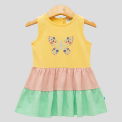 Adorable Sleeveless Tiered Dress with Butterfly Embroidery