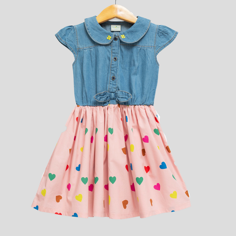 Stylish Collared Denim Flair Dress for Toddlers