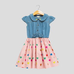 Stylish Collared Denim Flair Dress for Toddlers