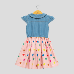 Stylish Collared Denim Flair Dress for Toddlers