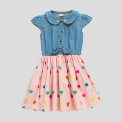 Stylish Collared Denim Flair Dress for Toddlers