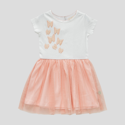 Elegant Peach Butterfly Tulle Flair Dress for Toddler