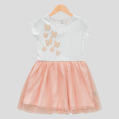 Elegant Peach Butterfly Tulle Flair Dress for Toddler