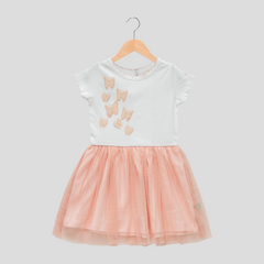 Elegant Peach Butterfly Tulle Flair Dress for Toddler