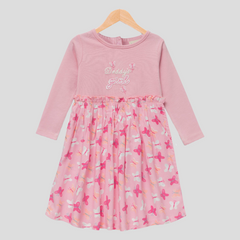 Adorable Pink Butterfly Full Sleeve Flair Dress for Toddler