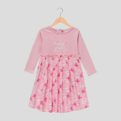 Adorable Pink Butterfly Full Sleeve Flair Dress for Toddler