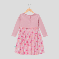 Adorable Pink Butterfly Full Sleeve Flair Dress for Toddler