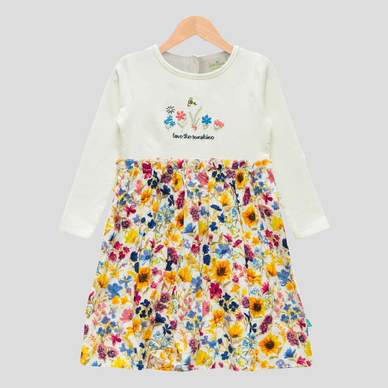 Charming Floral Full Sleeve Flair Dress for Toddler