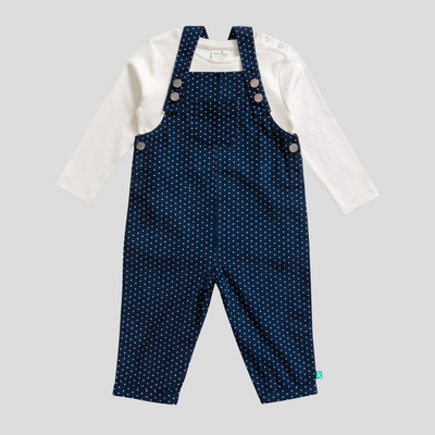 Full Sleeve Polka Dot Dungaree Set for Toddlers - Navy