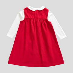 Full Sleeve Peter Pan Pinafore Dress for Toddler Girls - Red