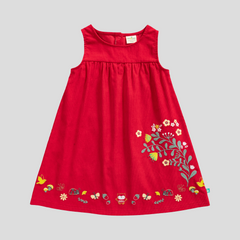 Full Sleeve Peter Pan Pinafore Dress for Toddler Girls - Red