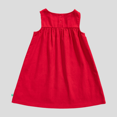 Full Sleeve Peter Pan Pinafore Dress for Toddler Girls - Red