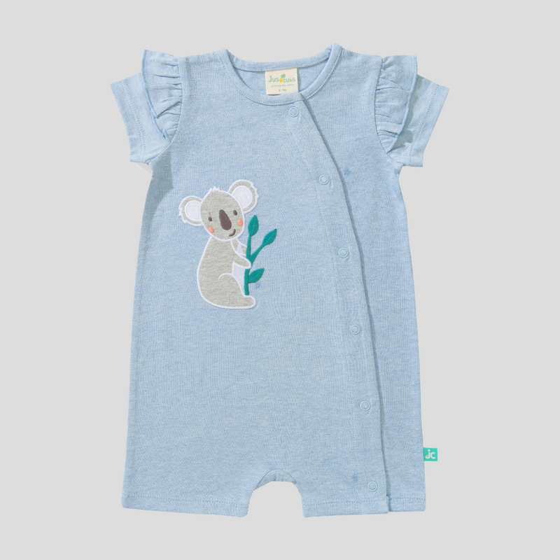 Ruffled Koala Romper for Baby Girls - Blue